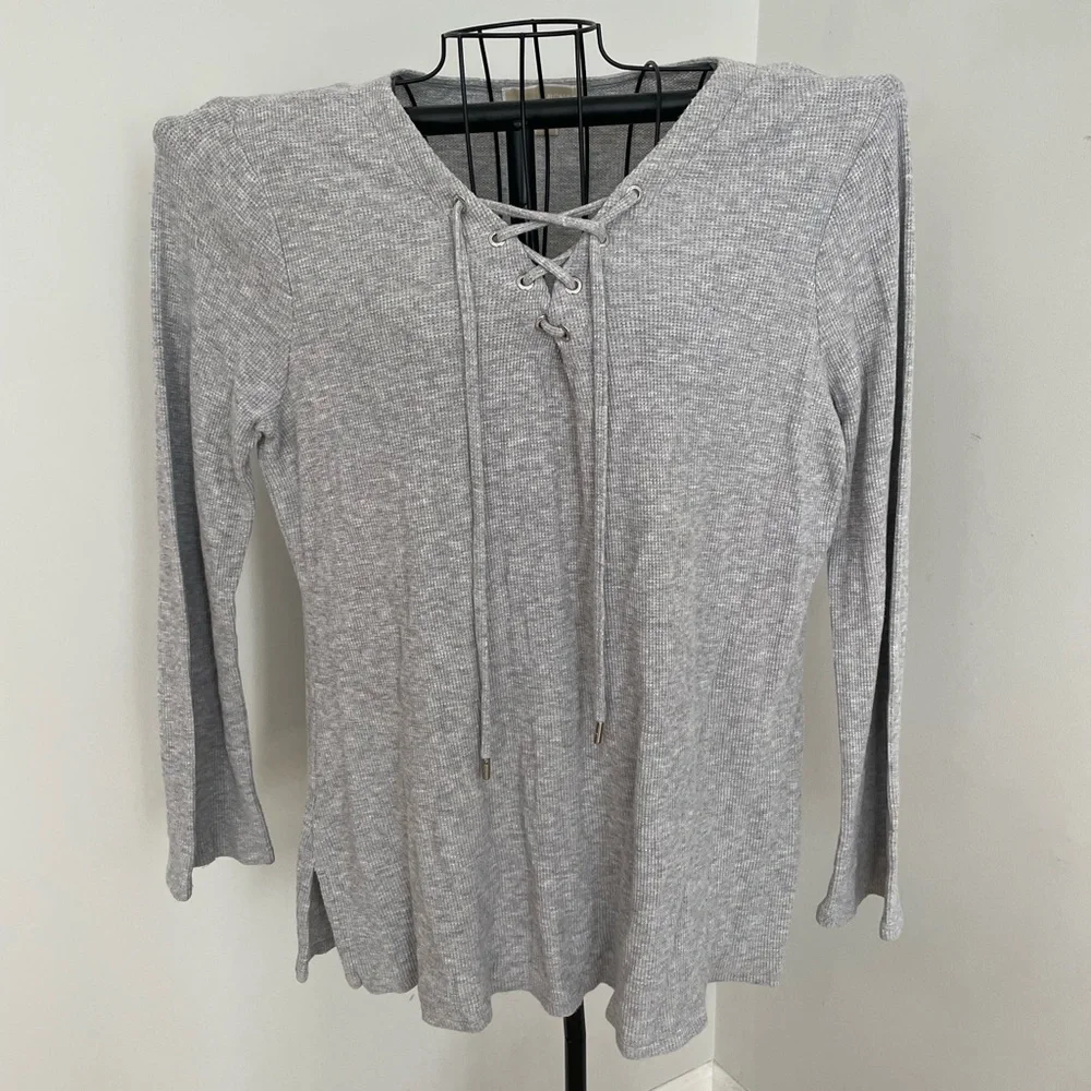Michael Kors Gray Lace-Up Blouse